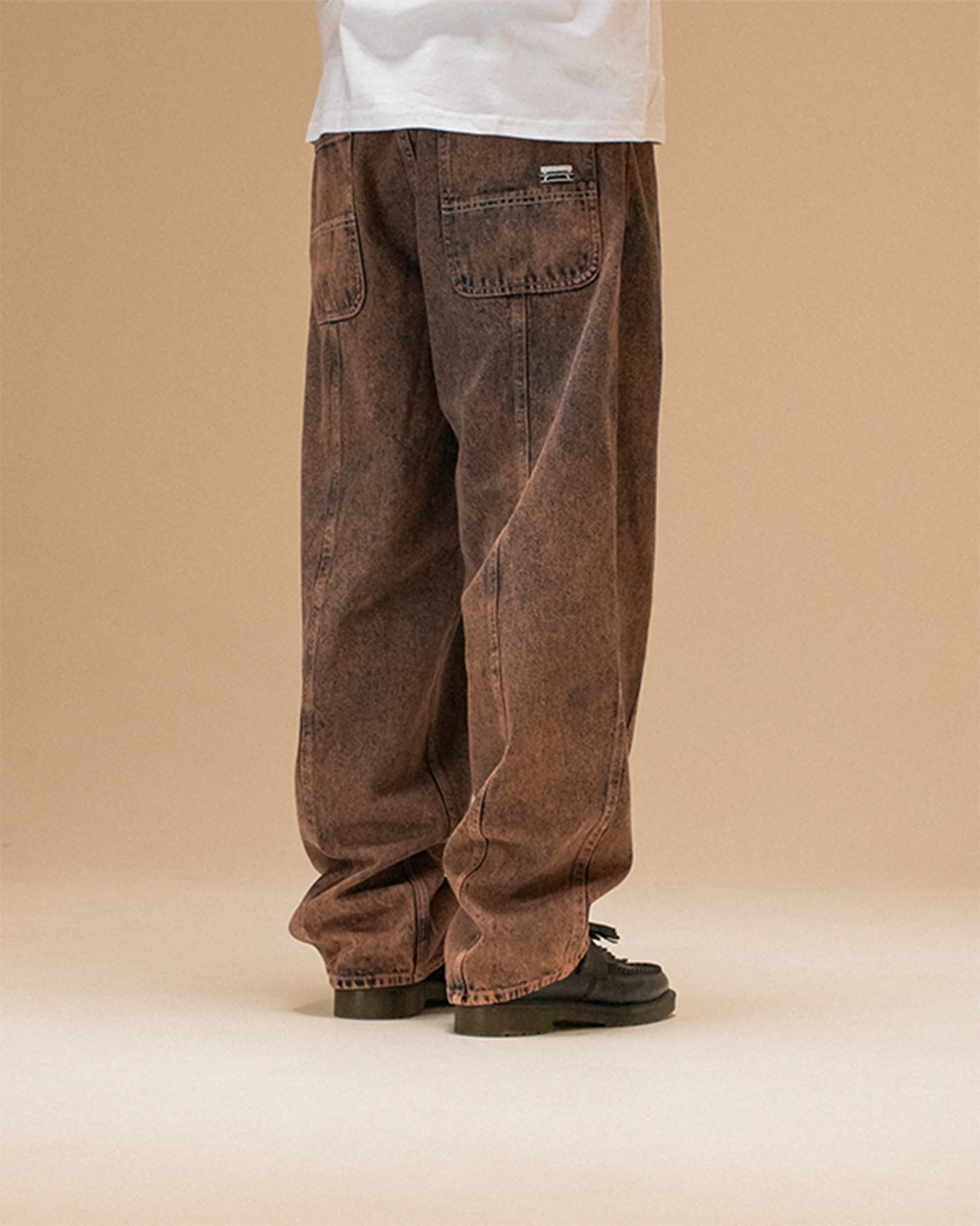 3 STRIPES DYED DENIM BAGGY - BROWN - Image 4