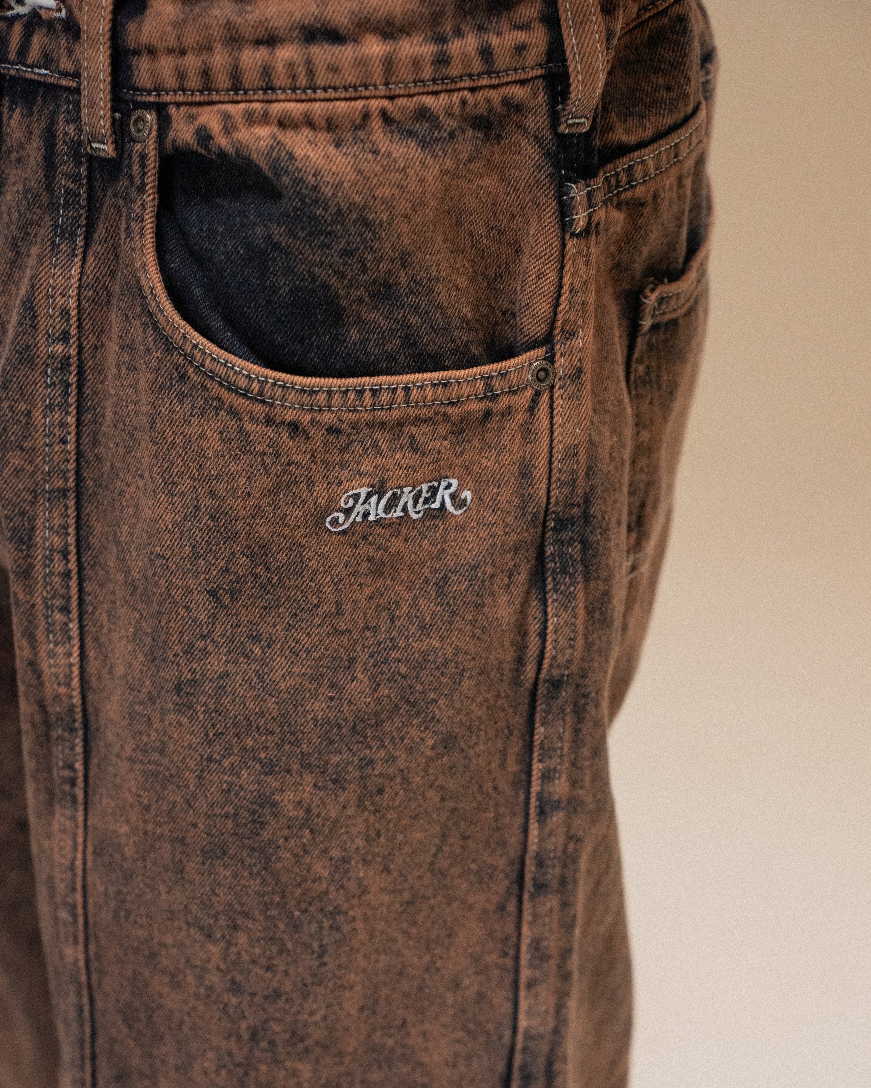 3 STRIPES DYED DENIM BAGGY - BROWN - Image 6