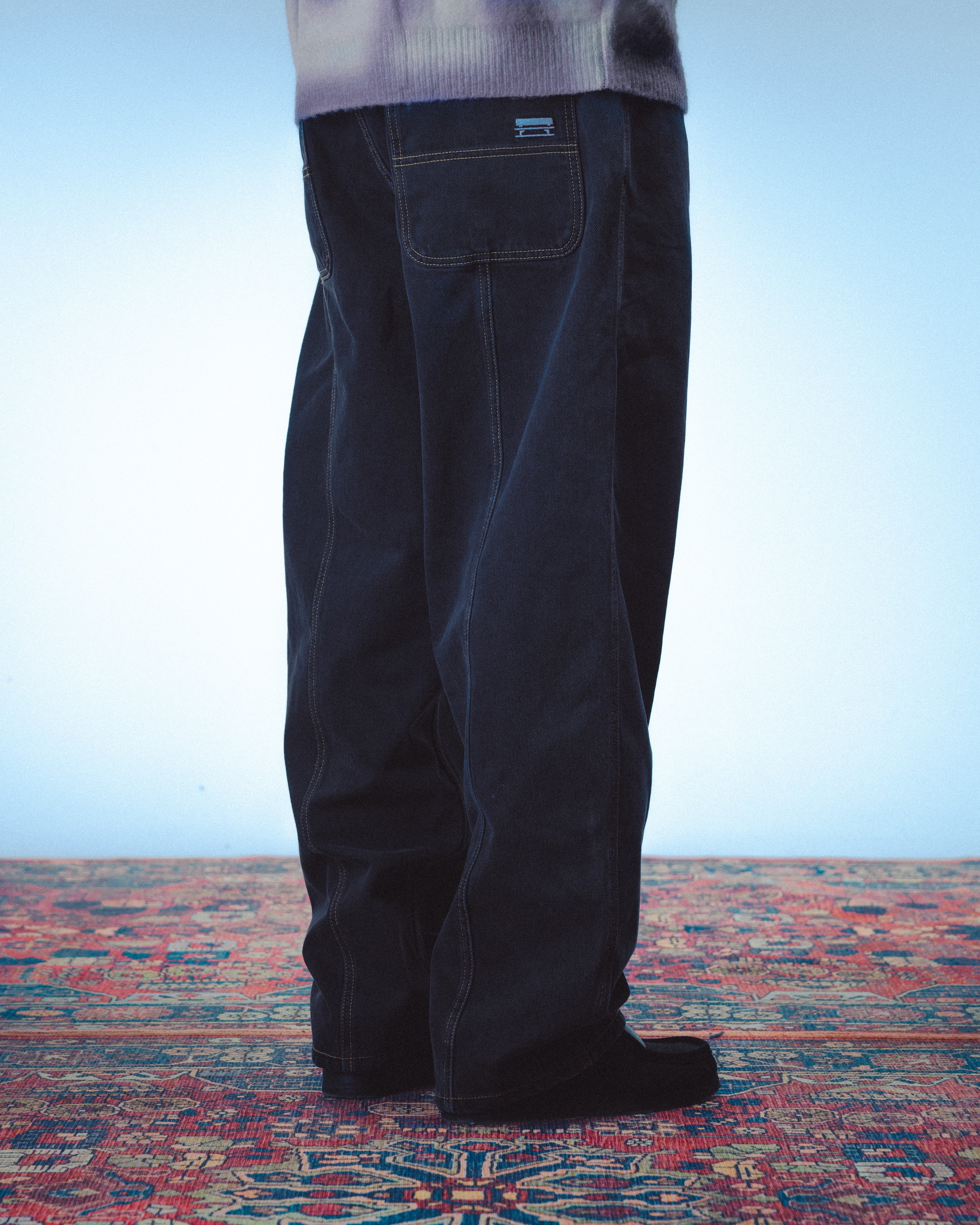 3 STRIPES DYED DENIM BAGGY PANT - BLACK - Image 4