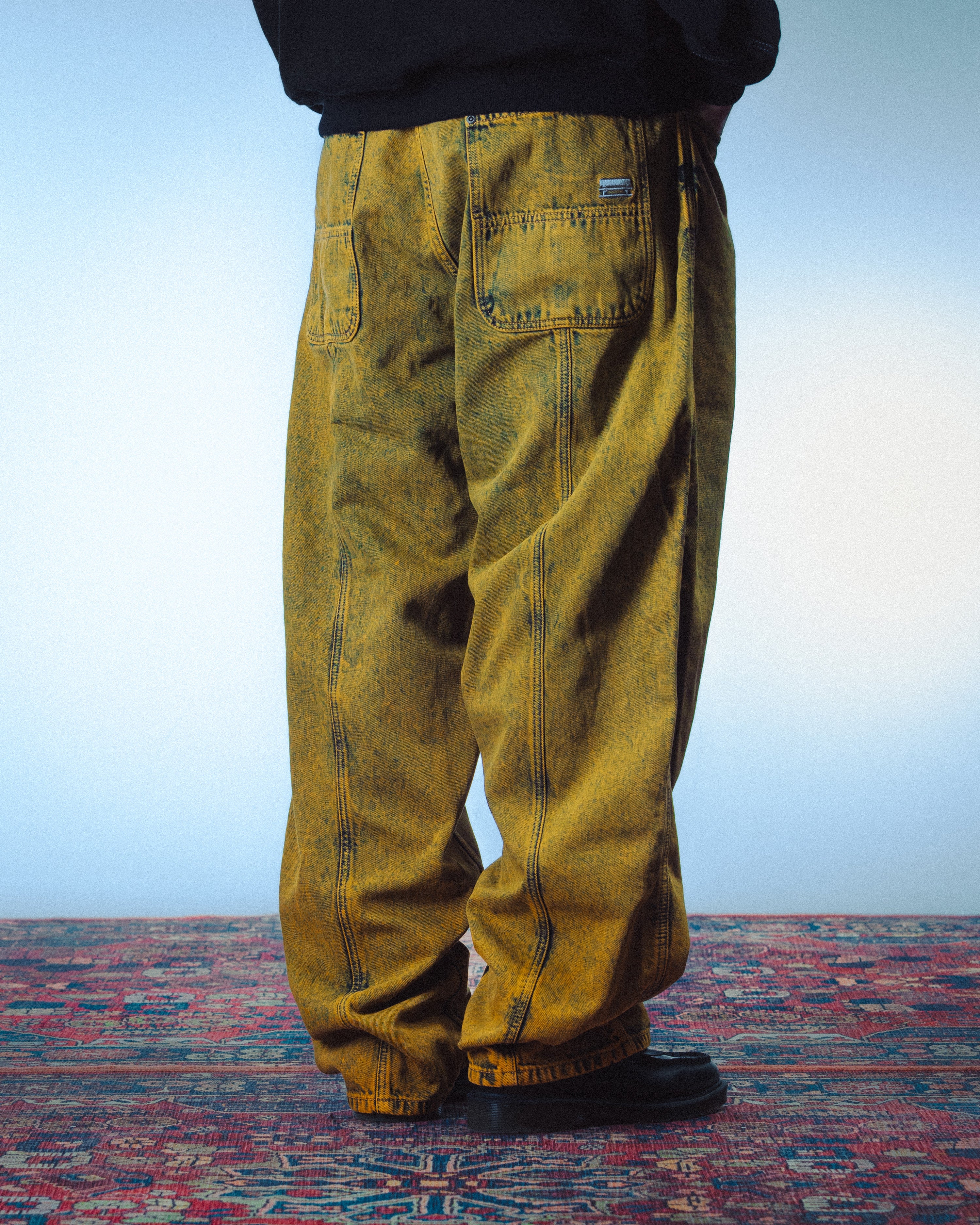 3 STRIPES DYED DENIM BAGGY PANT - YELLOW - Image 4