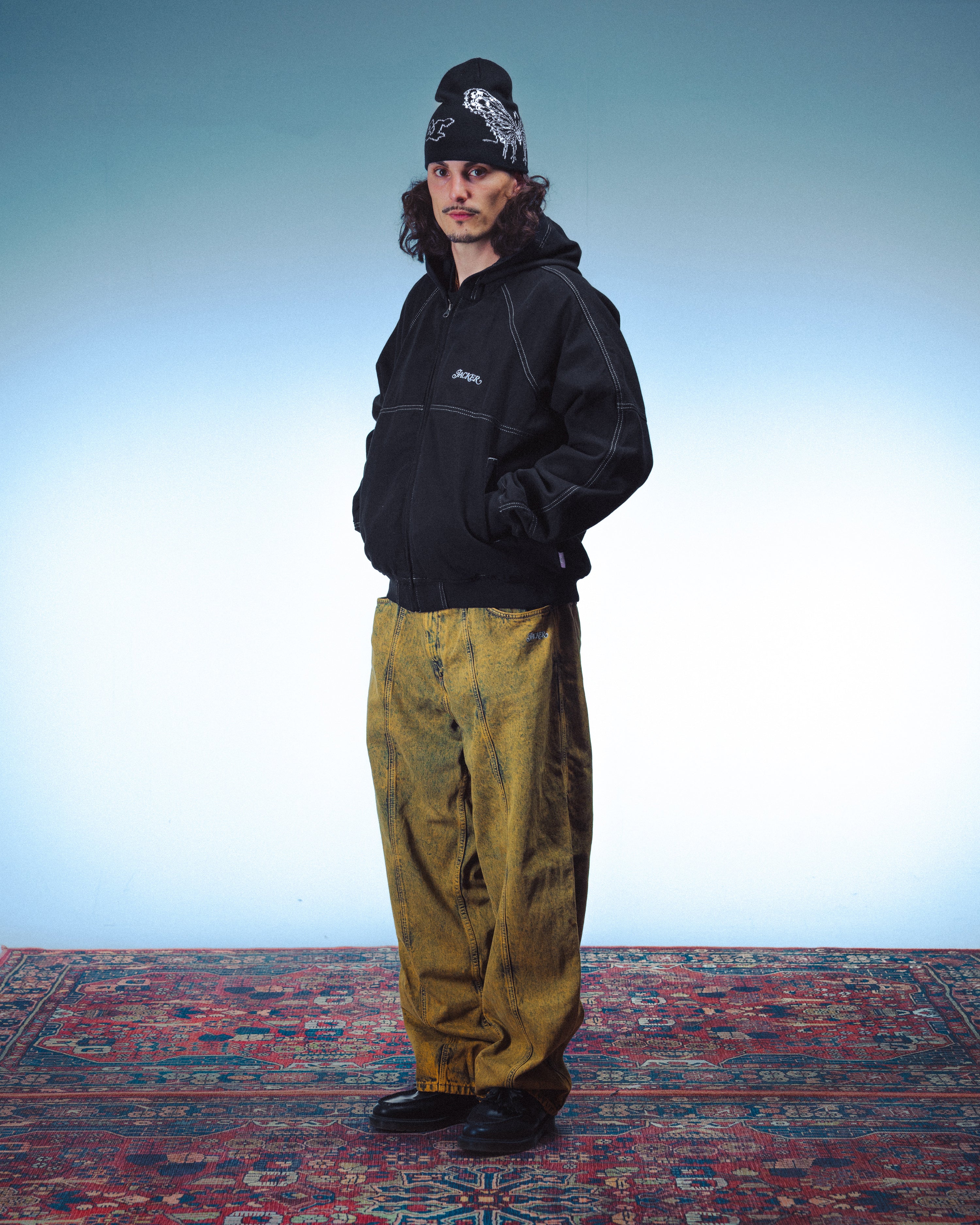CONTRAST DYED HOODED BOMBER - BLACK - Image 5