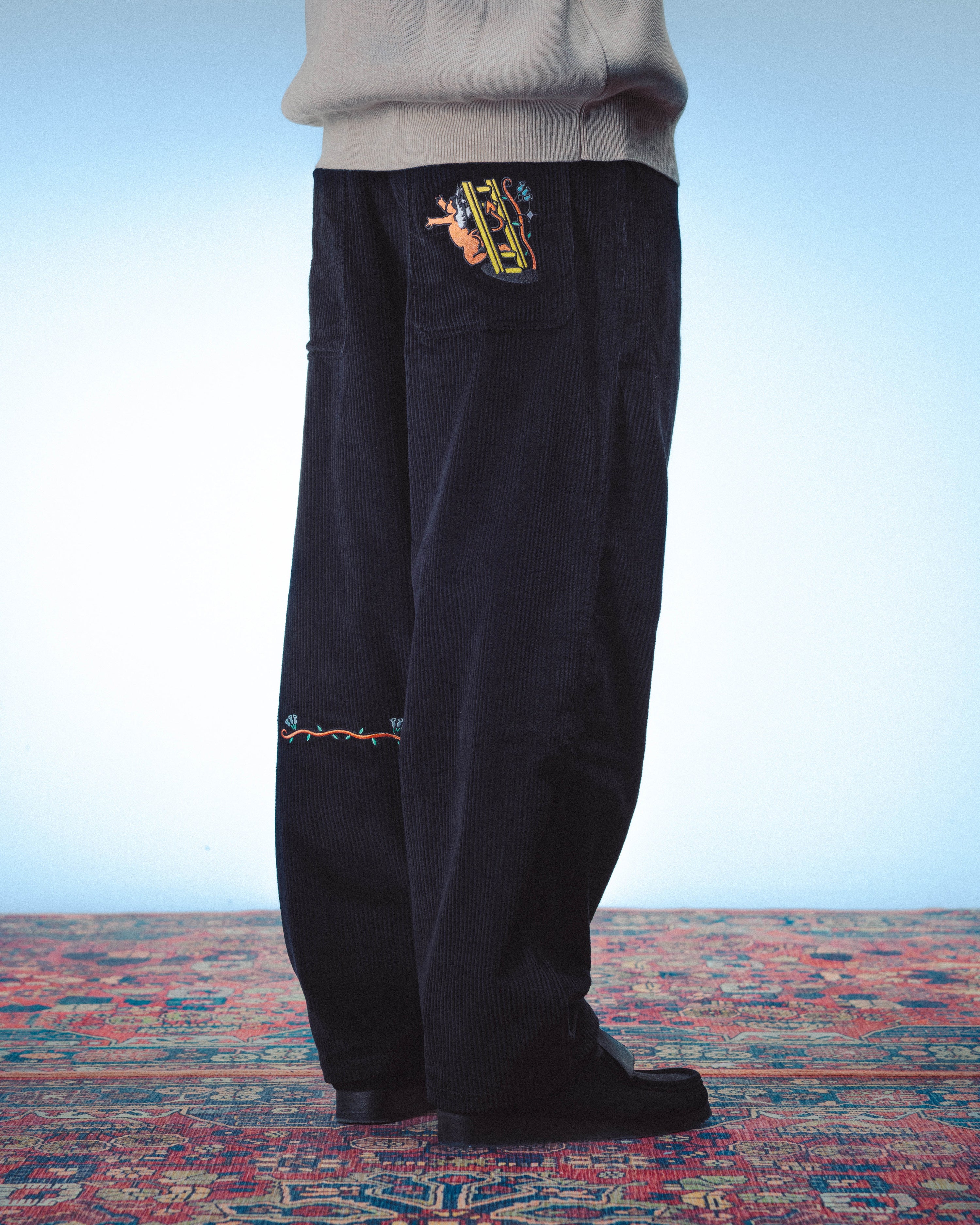 DREAM MAZE CORDUROY BAGGY PANT - BLACK - Image 4