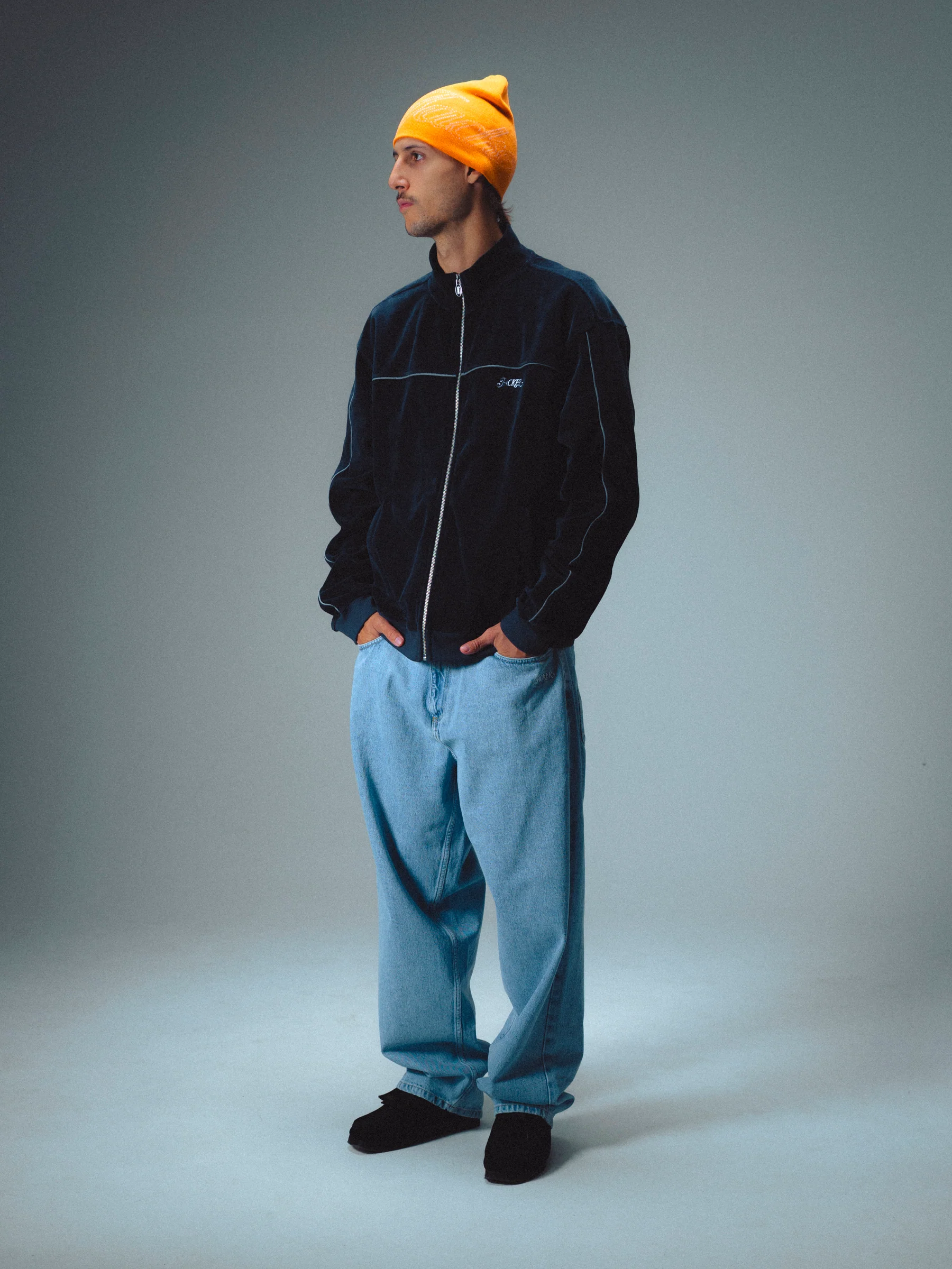REFLECTIVE VELVET ZIPPER JACKET - NAVY - Image 4