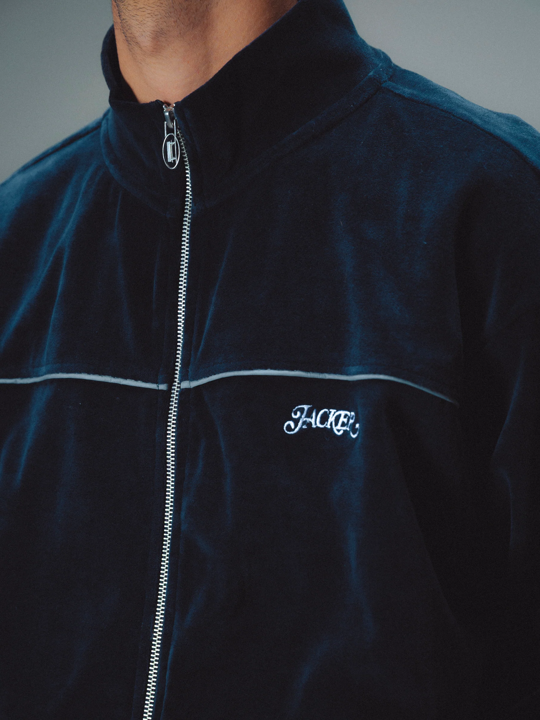 REFLECTIVE VELVET ZIPPER JACKET - NAVY - Image 5