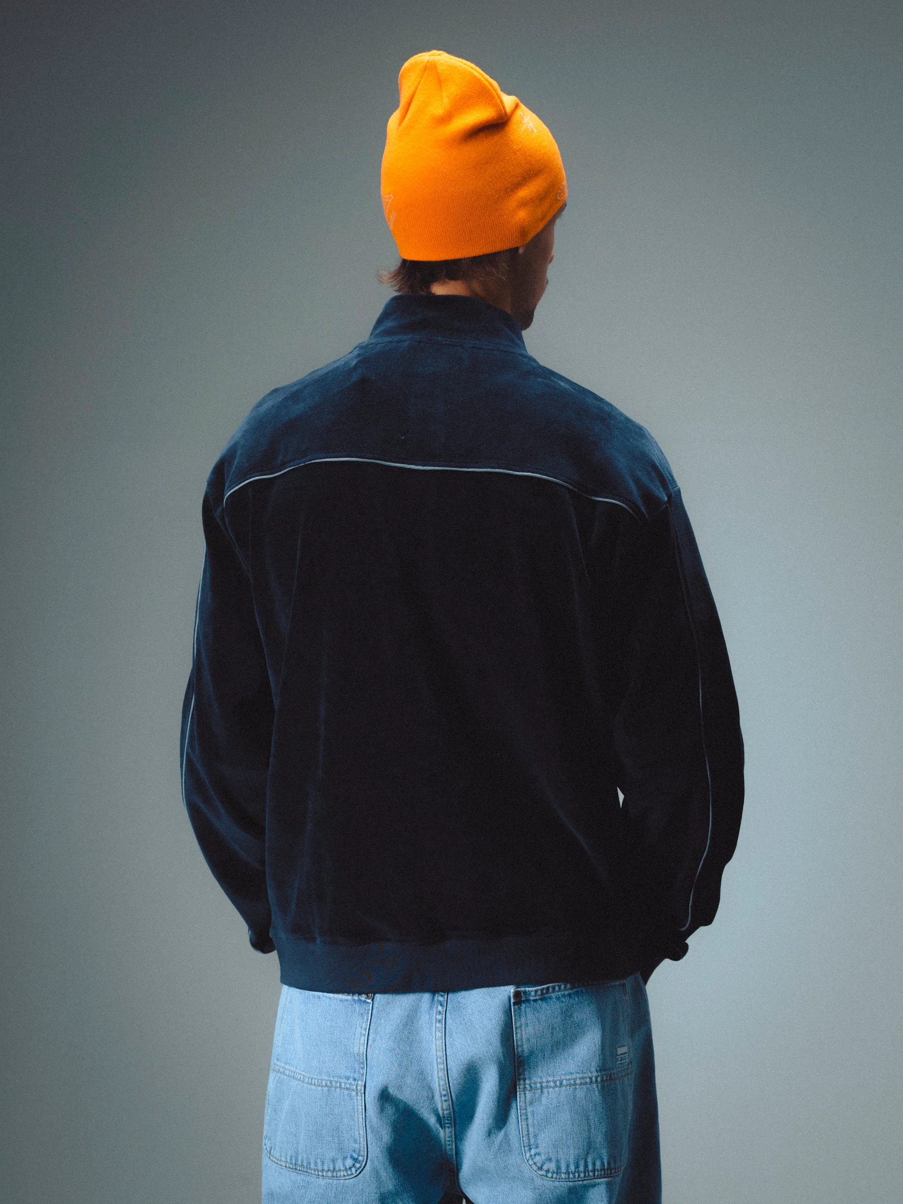 REFLECTIVE VELVET ZIPPER JACKET - NAVY - Image 6