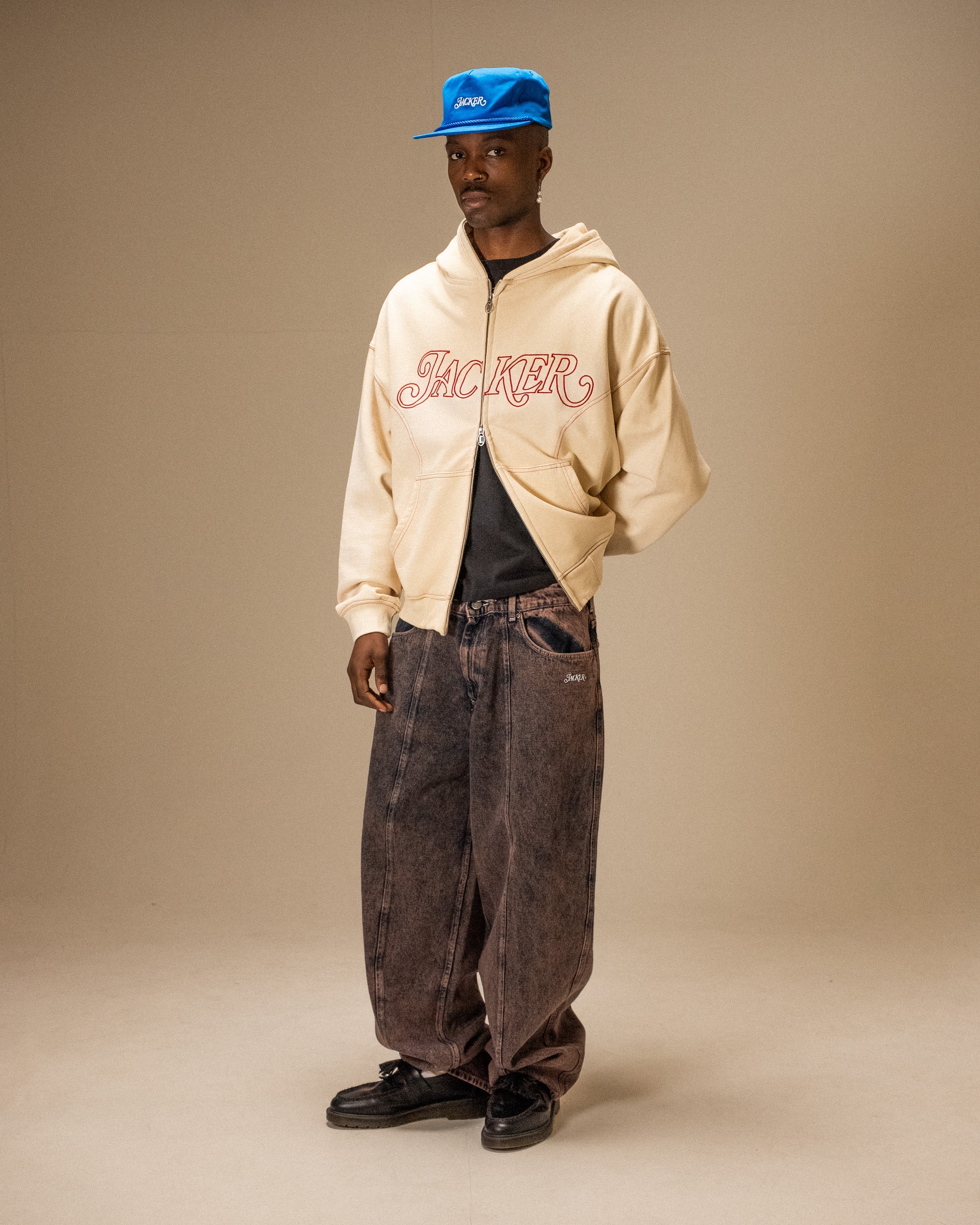 ROUGH GARMENT DYED PREMIUM HOODIE ZIP - BEIGE - Image 4