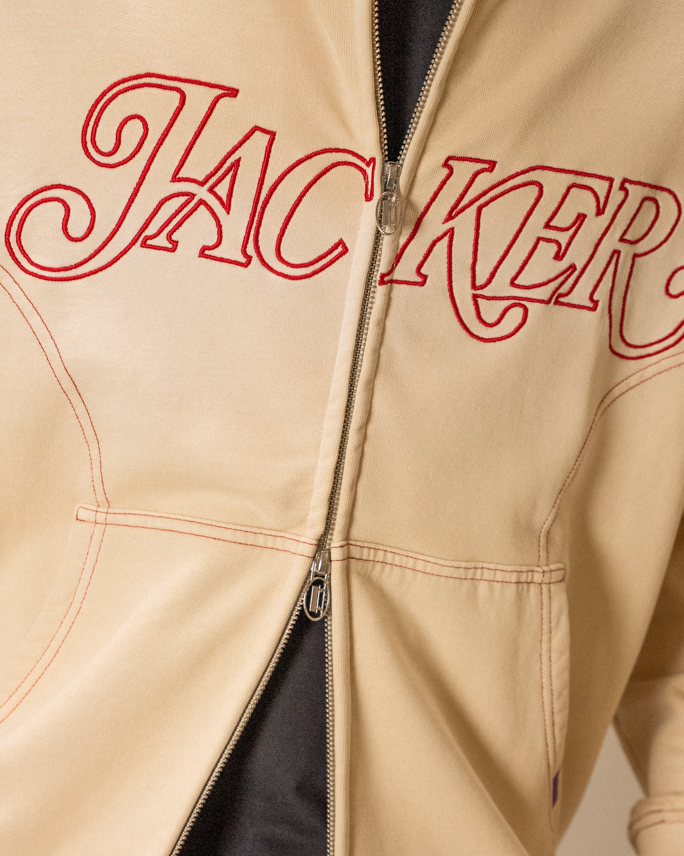 ROUGH GARMENT DYED PREMIUM HOODIE ZIP - BEIGE - Image 5