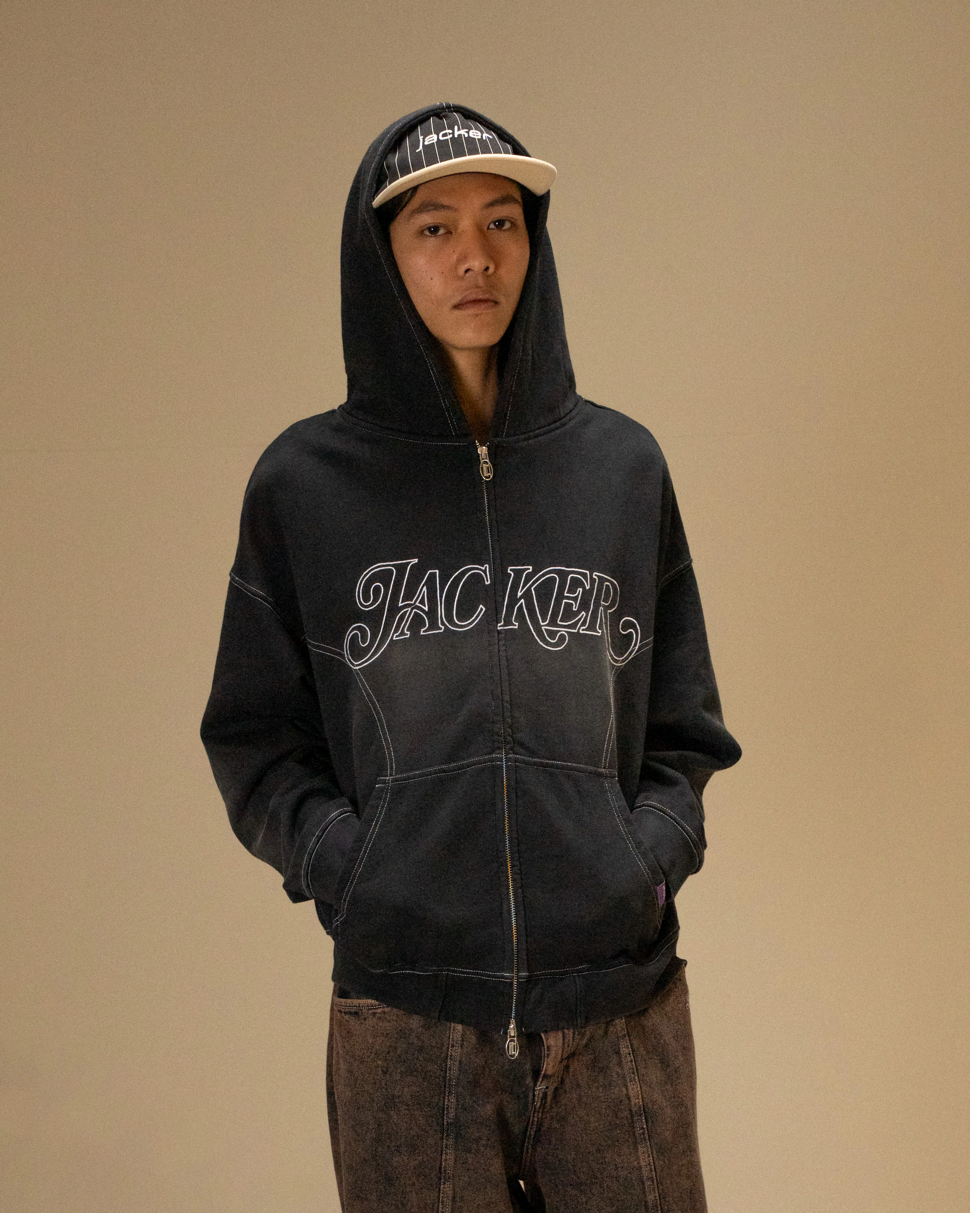 ROUGH GARMENT DYED PREMIUM HOODIE ZIP - BLACK - Image 2