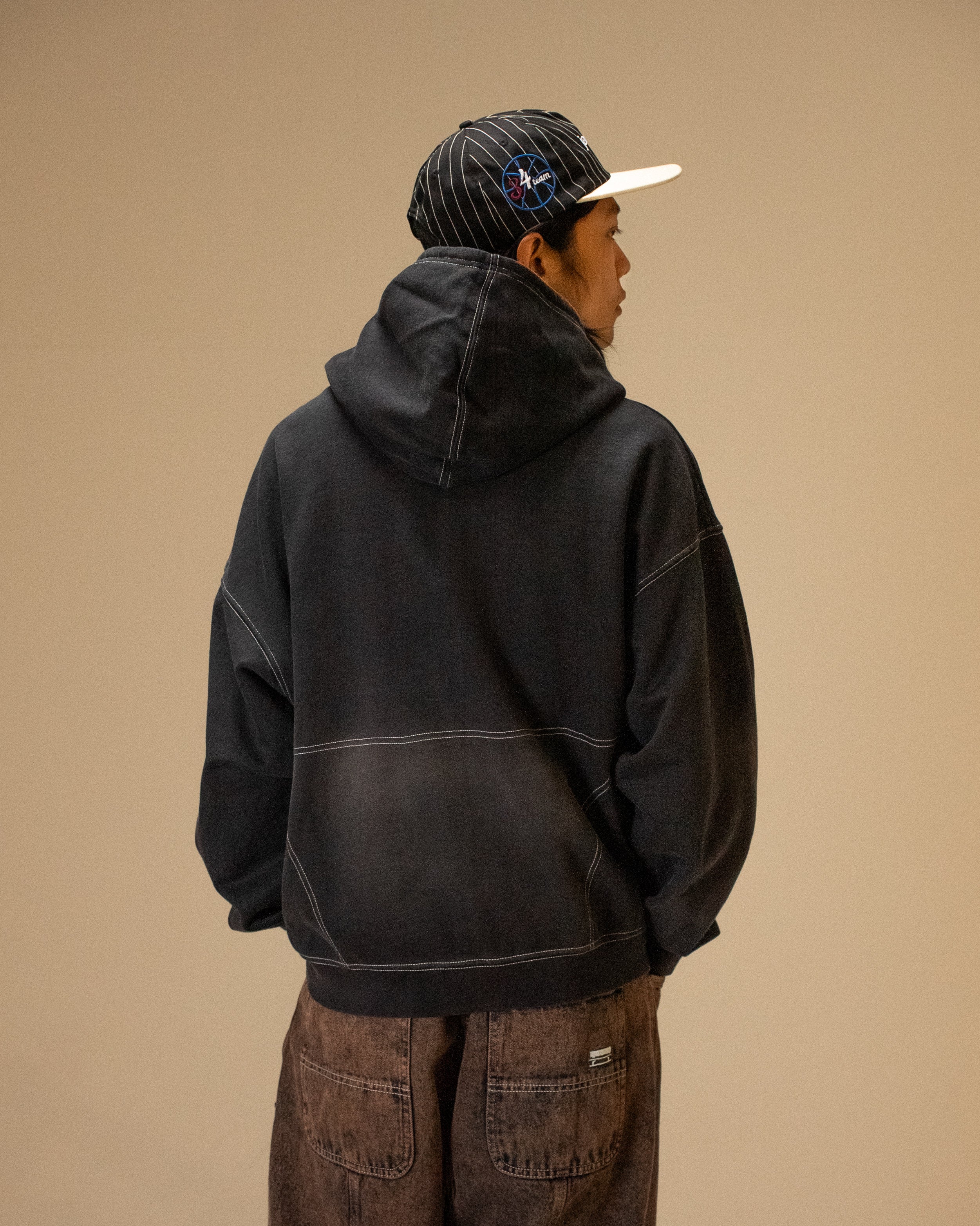 ROUGH GARMENT DYED PREMIUM HOODIE ZIP - BLACK - Image 4
