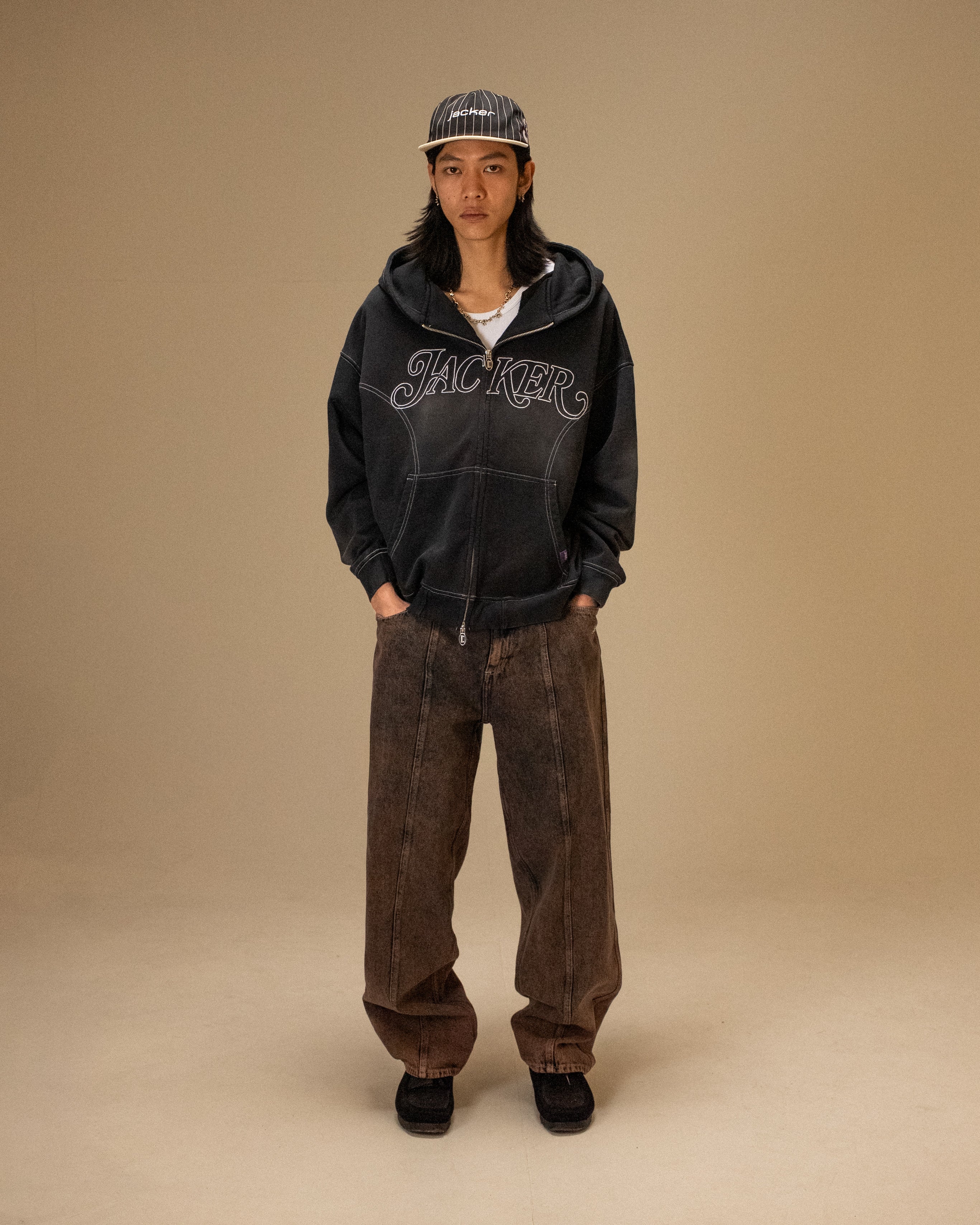 ROUGH GARMENT DYED PREMIUM HOODIE ZIP - BLACK - Image 6