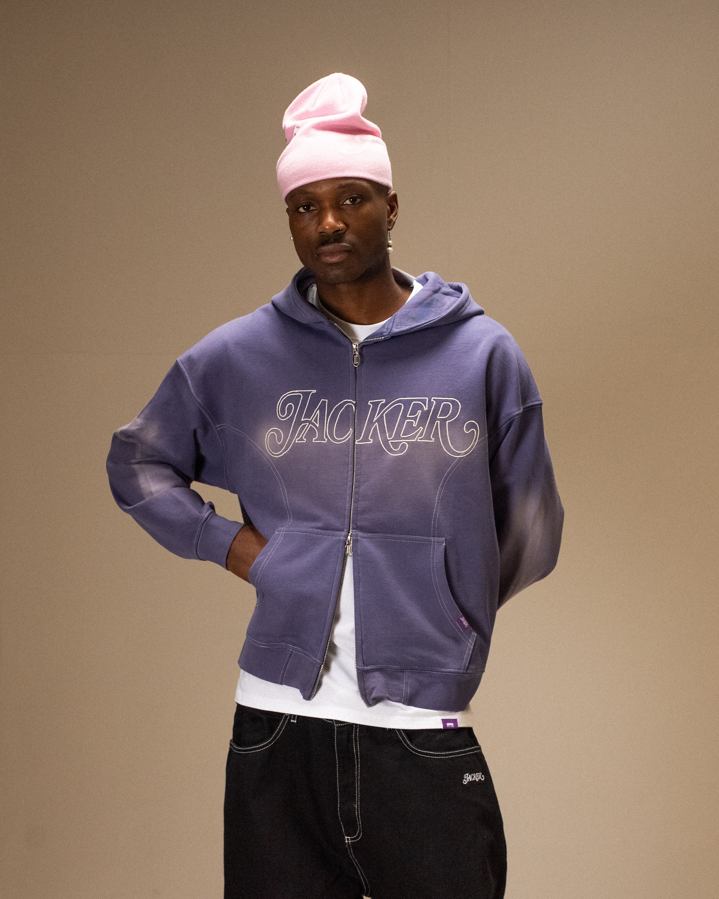 ROUGH GARMENT DYED PREMIUM HOODIE ZIP - BLUE - Image 2