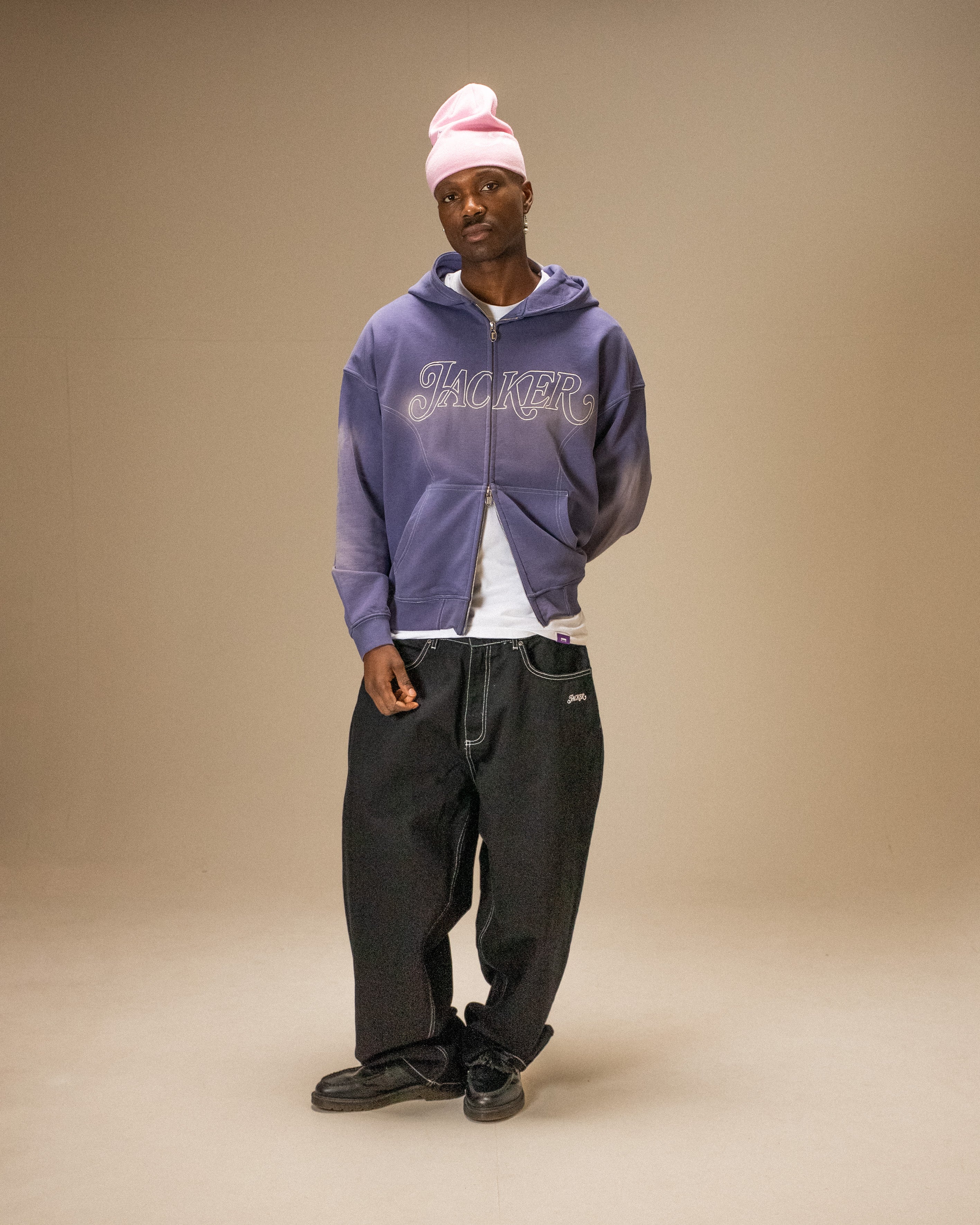 ROUGH GARMENT DYED PREMIUM HOODIE ZIP - BLUE - Image 4