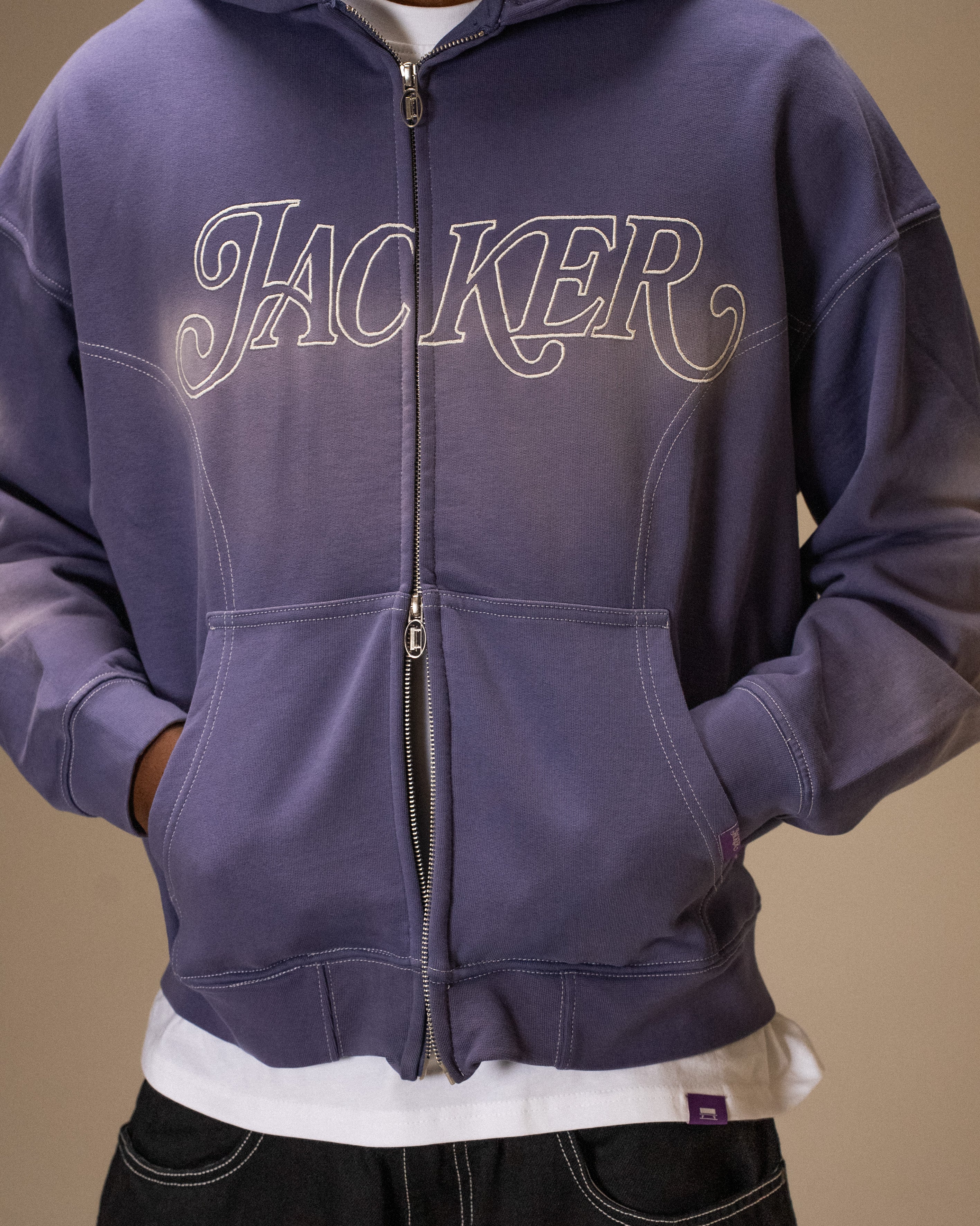 ROUGH GARMENT DYED PREMIUM HOODIE ZIP - BLUE - Image 5