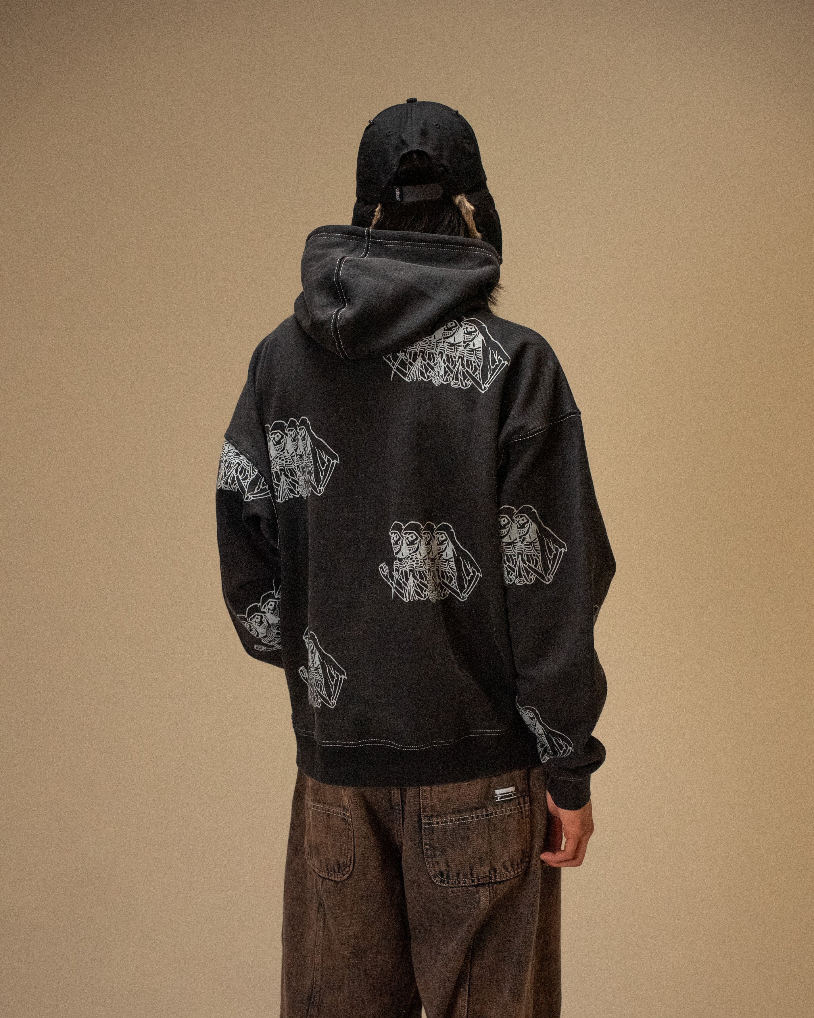 SKELETON HOODIE GARMENT DYED - BLACK - Image 4