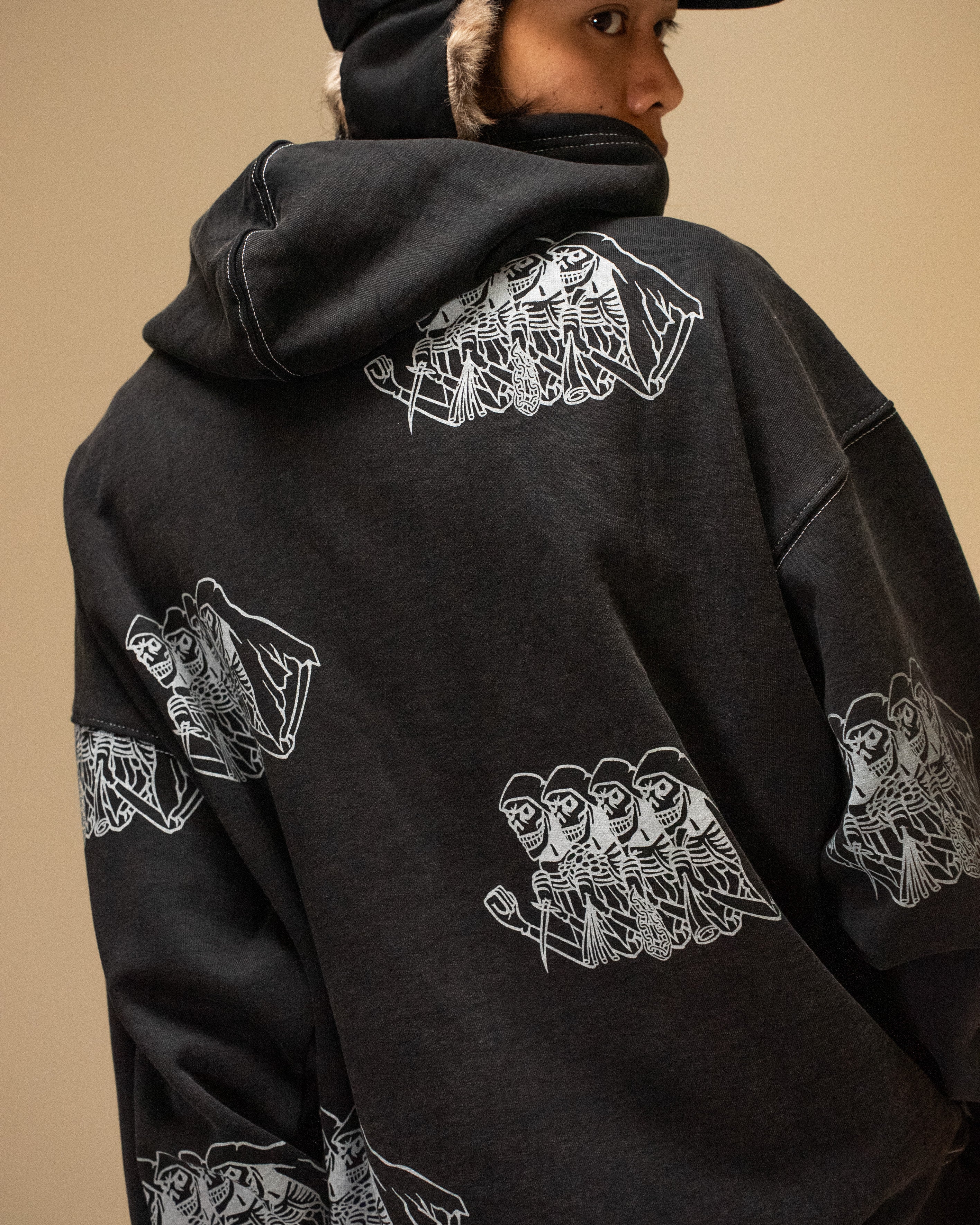 SKELETON HOODIE GARMENT DYED - BLACK - Image 5