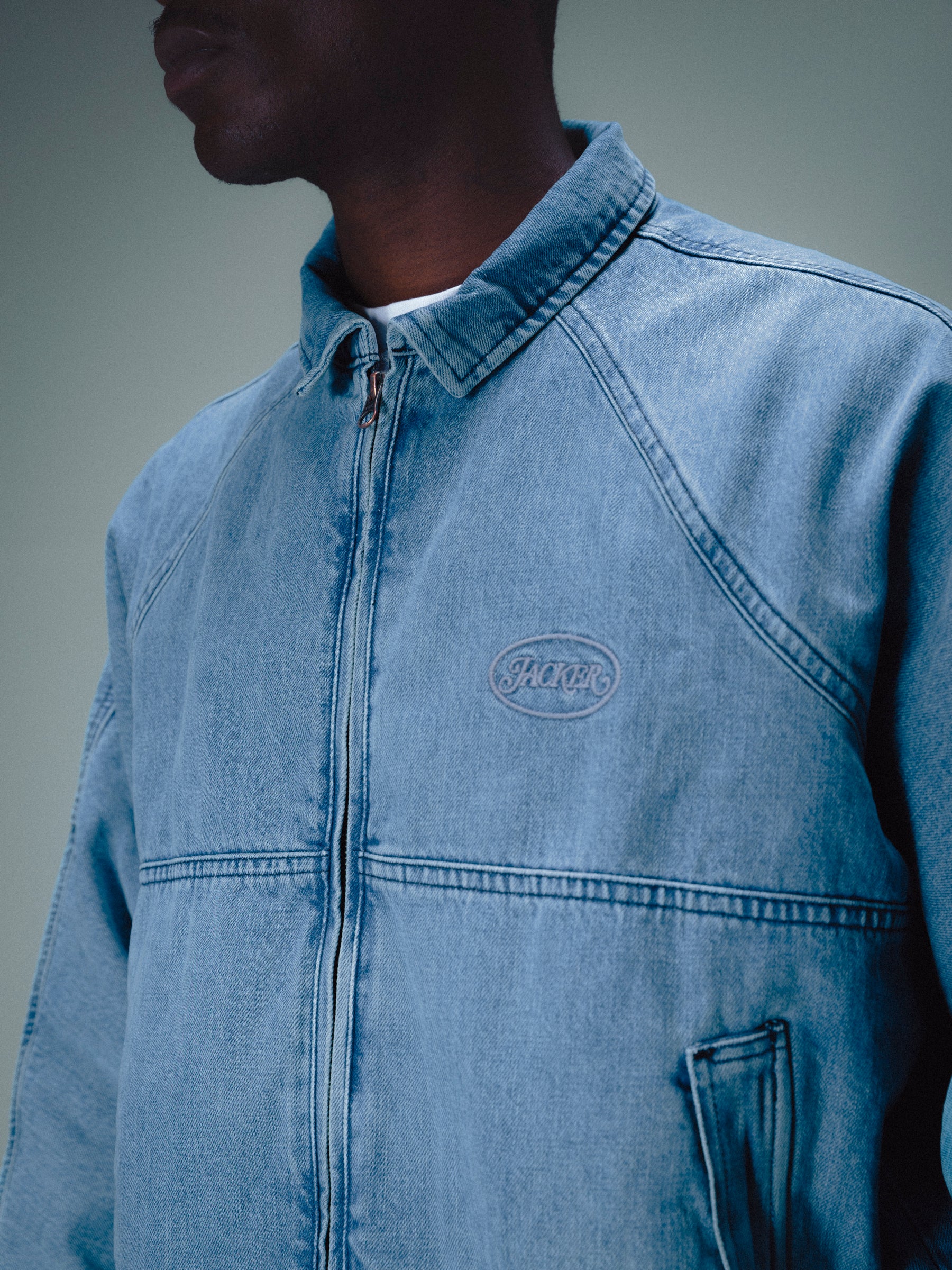 STAMP DYED BOMBER DENIM JACKET - BLUE - Image 4