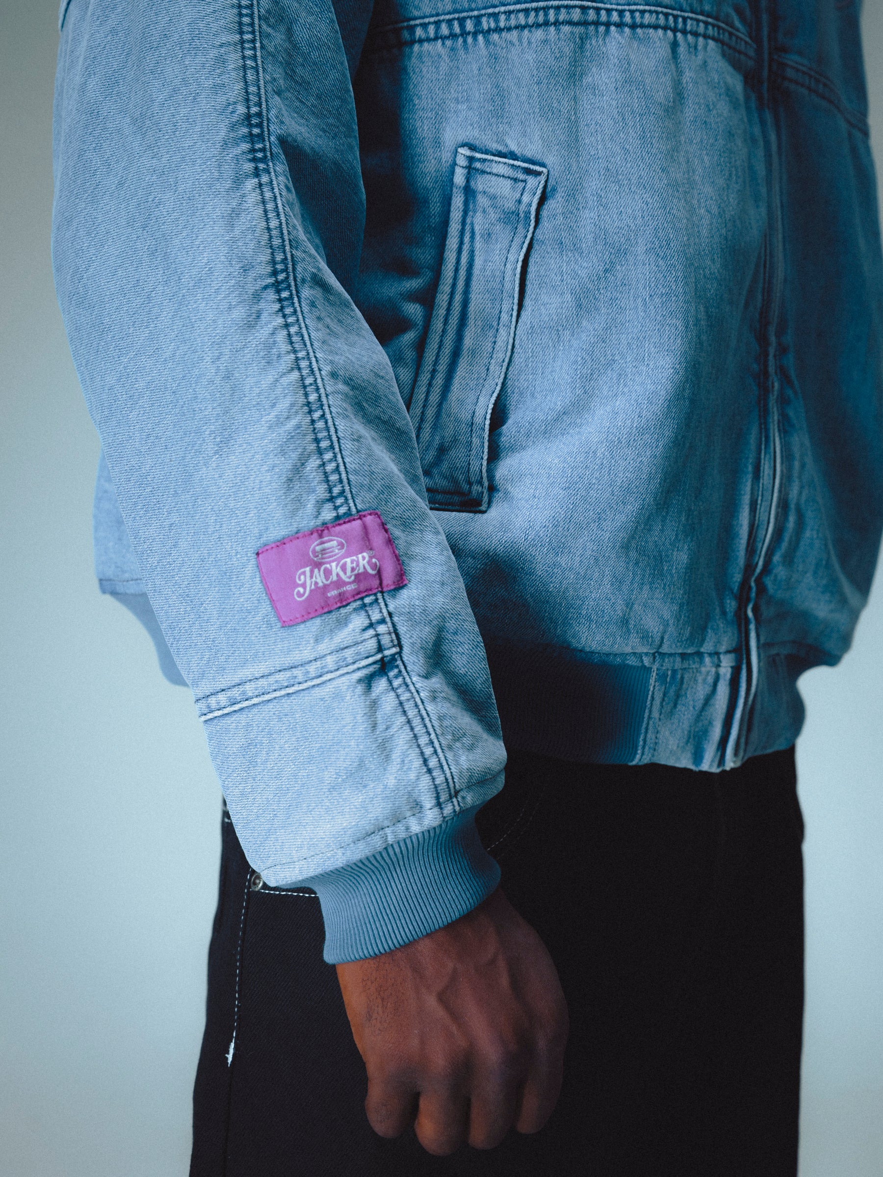 STAMP DYED BOMBER DENIM JACKET - BLUE - Image 5