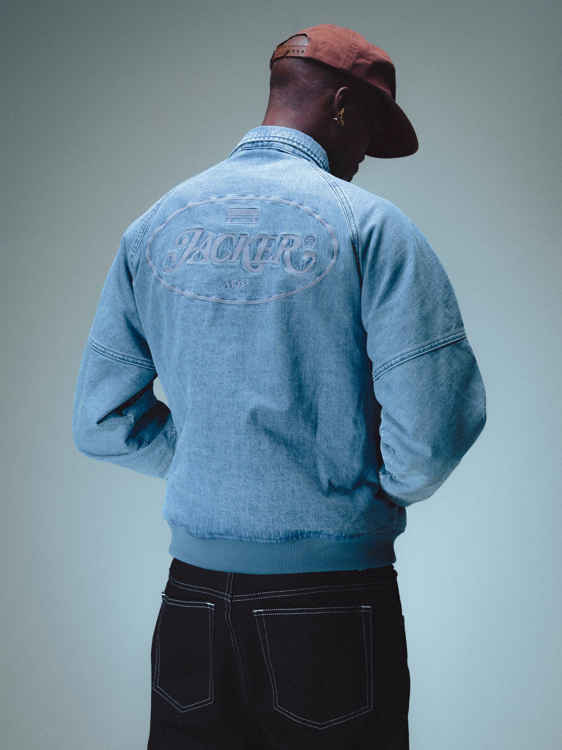 STAMP DYED BOMBER DENIM JACKET - BLUE - Image 6
