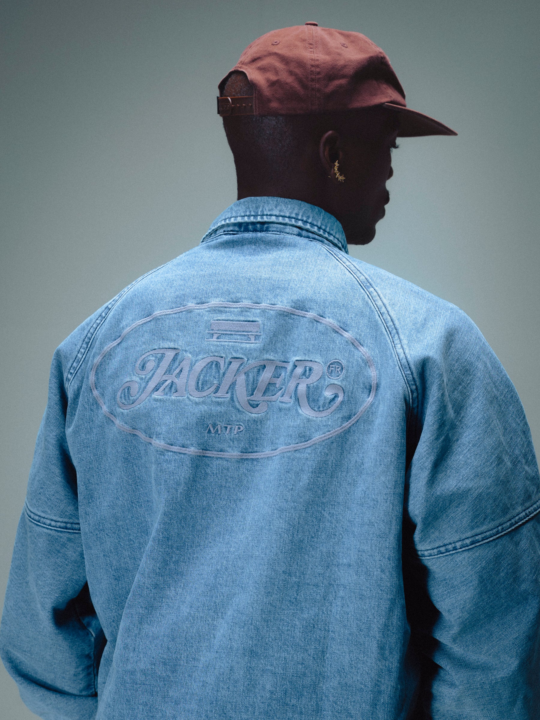 STAMP DYED BOMBER DENIM JACKET - BLUE - Image 7