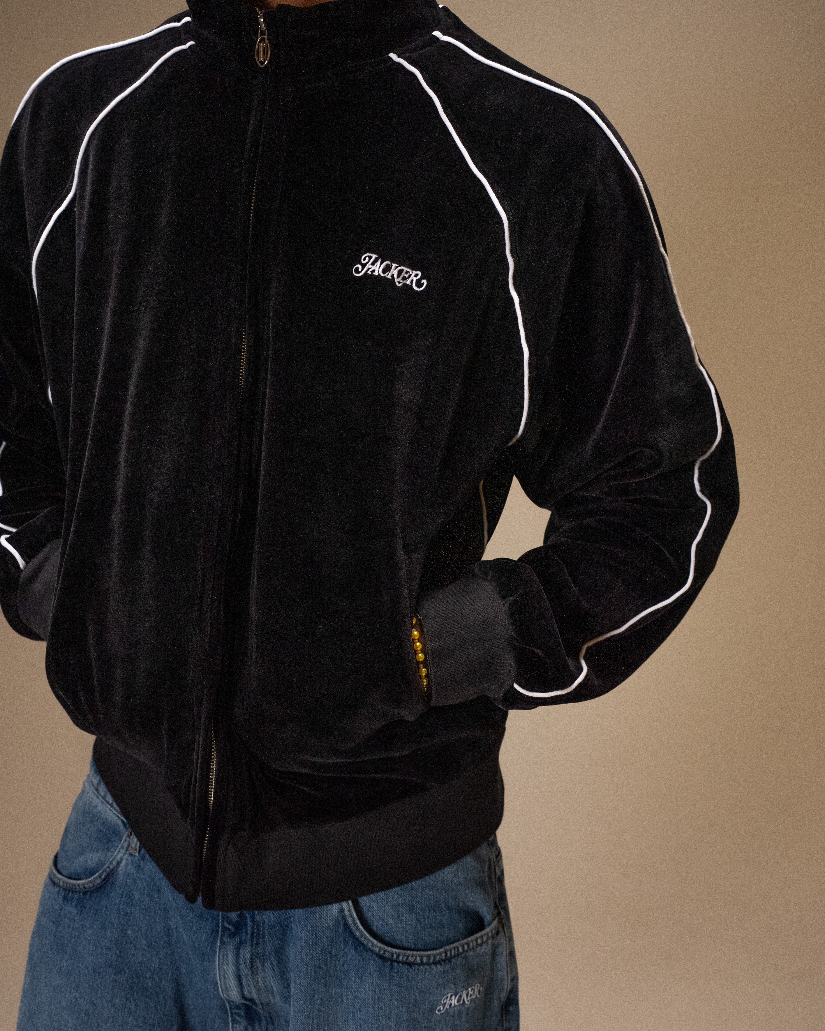 VELVET REFLECTIVE TRACK JACKET - BLACK - Image 5