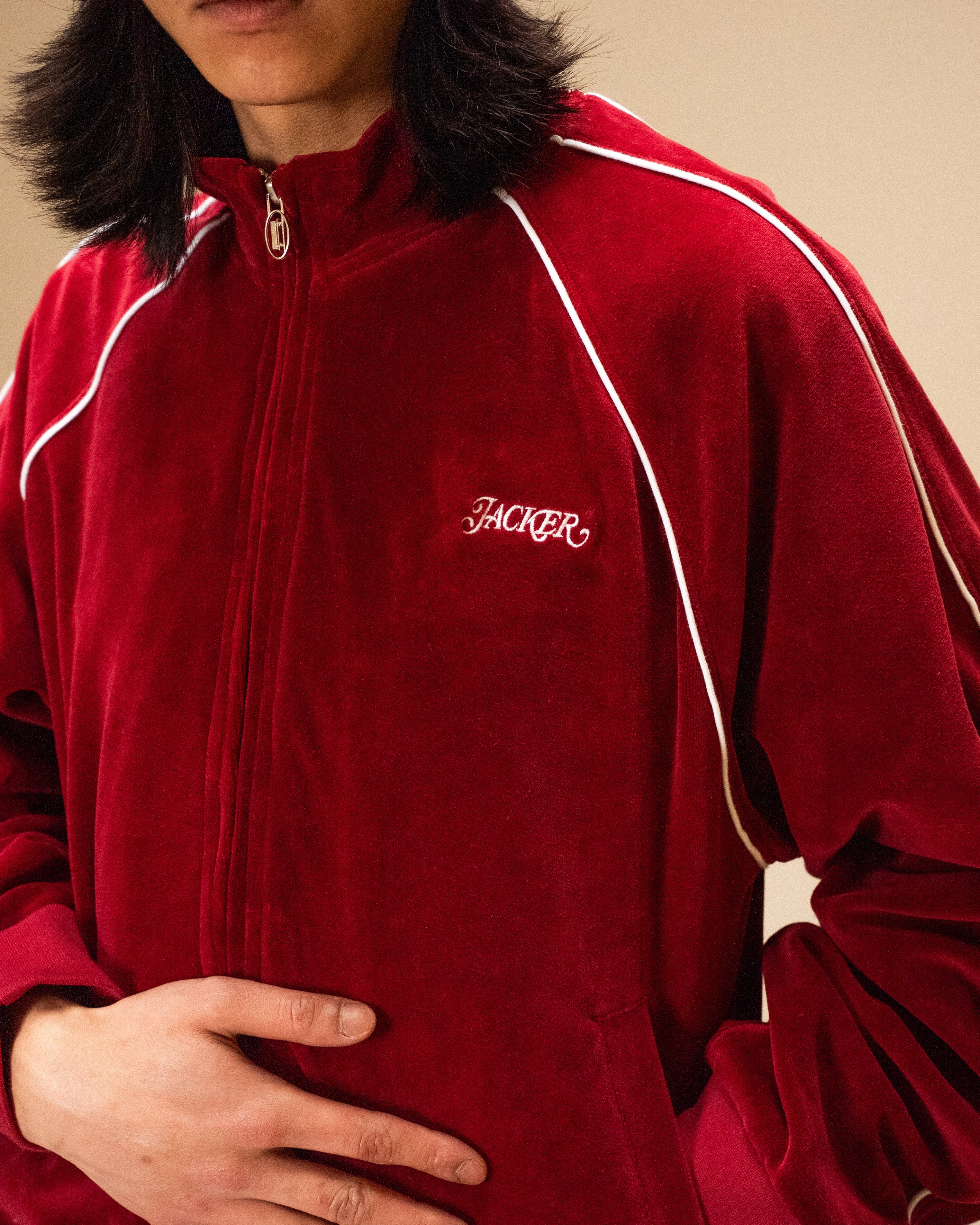 VELVET REFLECTIVE TRACK JACKET - RED - Image 4